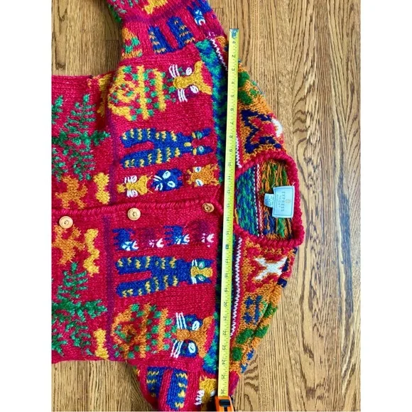 Vintage Express TRICOT Hand Knit Cat Wool Oversized Cardigan Sweater M/L - Picture 3 of 11